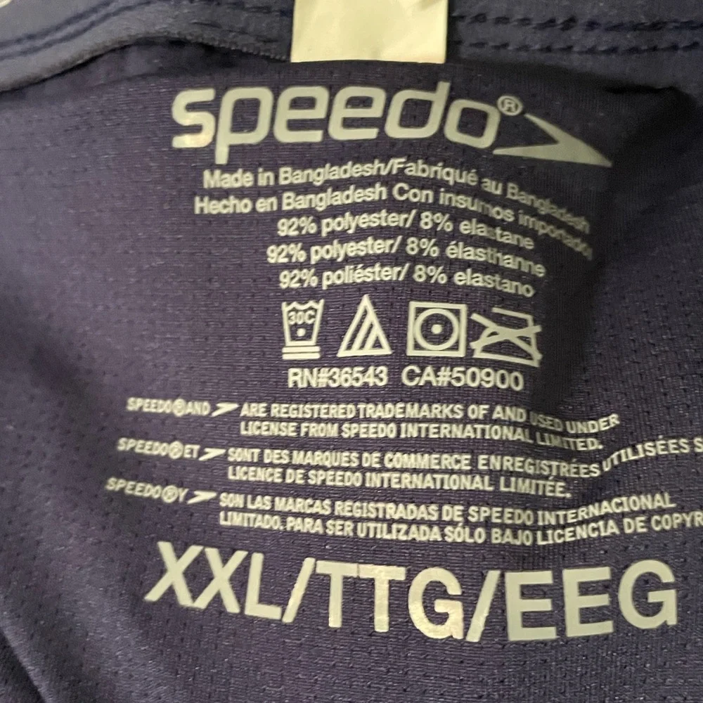Speedo TechVolley Navy Blue Streaked Swim Trunks  Way Stretch UPF 50+ NEW XXL